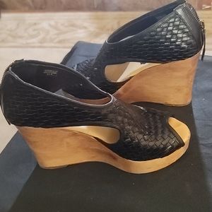 Rowen Black Leather Wedge Sandals